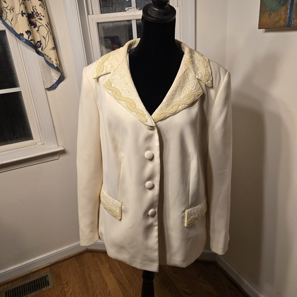 John Meyer Collection Blazer Ivory‎ Embellished Collar Size 18W